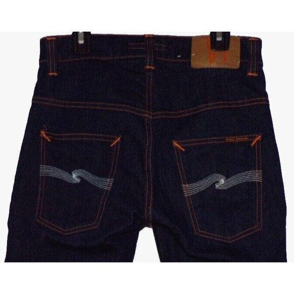 Nudie Thin Finn Slim Fit in Dry Ecru Embo Jeans 29x30 White Embroidered Pkts - Picture 2 of 4